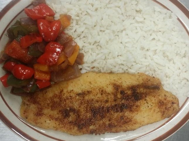 Fish Pollock - White Rice - Grill Bell Pepper Medley
