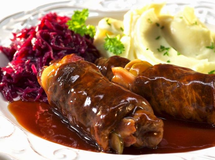 German Beef Rouladen Mashed Potato Red Cabbage