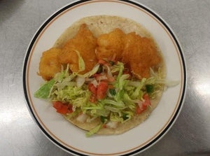 Shrimp Tacos, Mexican Spicy Crema, add: Rice - Beans