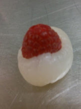 Load image into Gallery viewer, Lychee filled with Raspberry. Decorated with Blackberry, Raspberry, Mint
